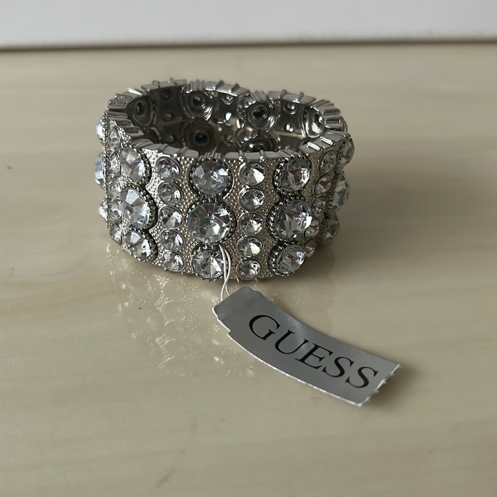 Y2K Guess Rhinestone Stretch Cuff Bracelet